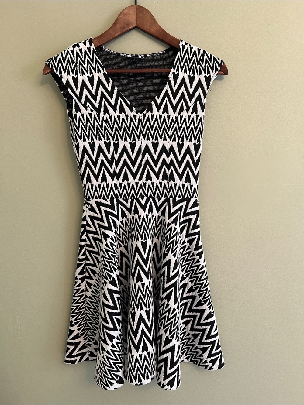 Bar III Black and White Chevron Fit & Flare Dress